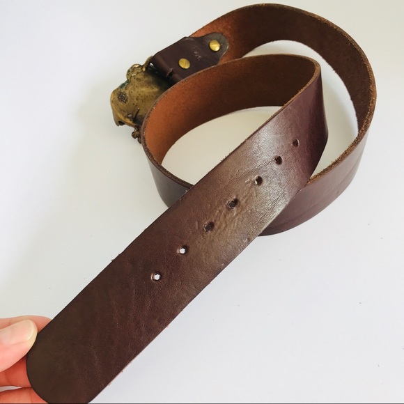 Vintage JB - crystallized gold - brass buckle brown leather belt sz 34 - Picture 11 of 12